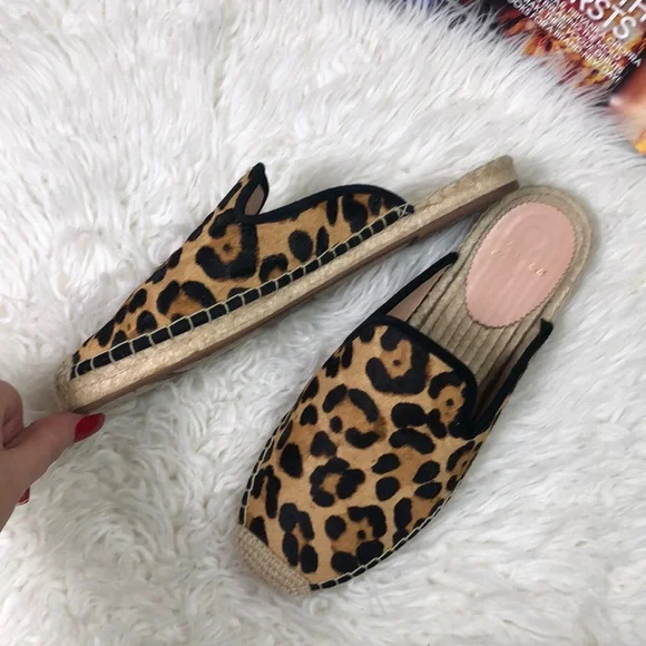 J Crew Calf Hair Leopard Slip On Espadrilles Mules Shoes Flats - Picture 1 of 13